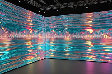 Dynamic 3D Radiant Display of Iridescent Waves in Motion for Vibrant Advertisements and Interactive Installations