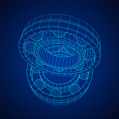 Roller bearing. Circular round rotating bearings used in industry for heavy equipment mechanical work and engineering. Wireframe low poly mesh vector illustration.