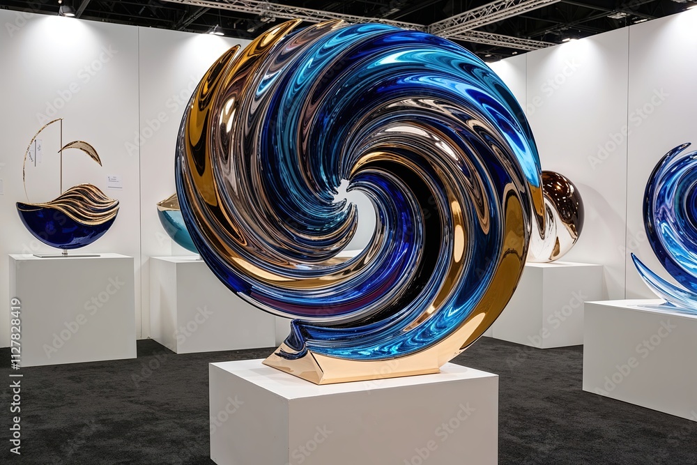 Poster kaleidoscopic 3d wave model with shimmering dynamic contours for multi-screen exhibits