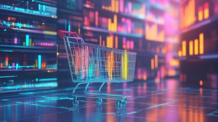 Futuristic AR shopping settings with hologram. Digital shopping concept.