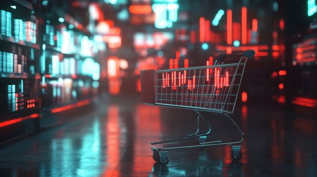 Sale promotion poster design with shopping cart digital future concept.