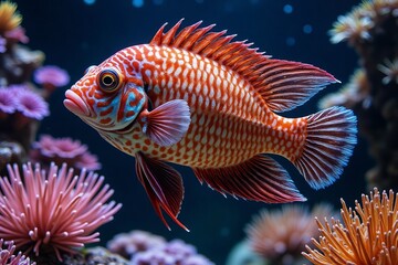 Obraz premium A vibrant orange and white spotted fish swims in coral reef