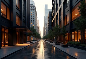 Obraz premium Exploring New York's Modern Minimalist Architecture: Black and Gold Renderings of Urban Elegance
