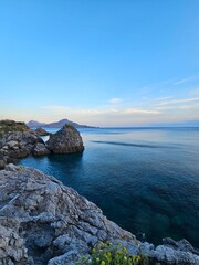 peaceful rocky shoreline in greece