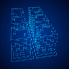 Residential and commercial Apartment building. Small city house. Wireframe low poly mesh vector illustration