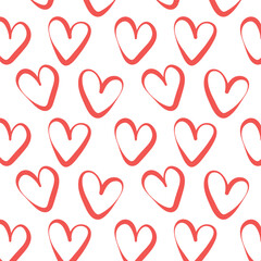 Seamless pattern of hand-drawn hearts. Background for cards, papers, fabrics, wallpapers, decoration, web banners, posters, brochures. 