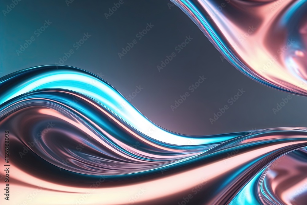 Aufkleber Enchanting Iridescent Wave in Abstract 3D Rendering with Fluid Shapes in Modern Retro Futuristic Design for Digital Backgrounds