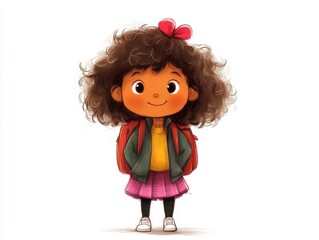 Cute Girl with Backpack Ready for School