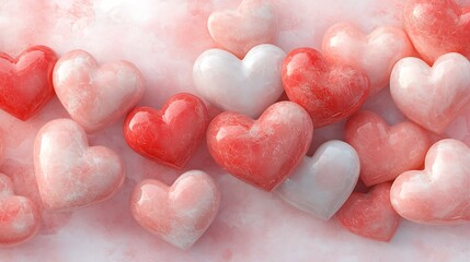 Obraz premium Valentine's day digital art soft textured colorful hearts in a romantic scene