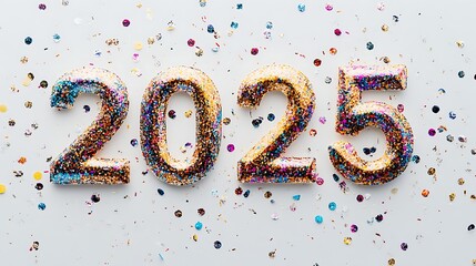 Metallic Confetti Numbers for New Year 2025