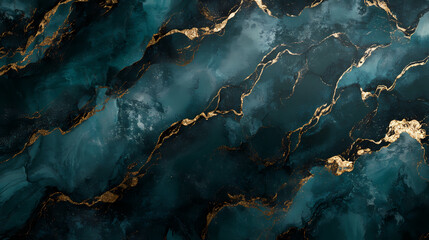 Richly textured dark verdigris concrete surface featuring layers of deep green and subtle gold accents that evoke a sense of depth and modernity. Verdigris. Illustration