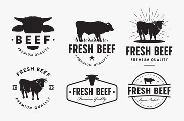 Set of  beef label badge logo on white background