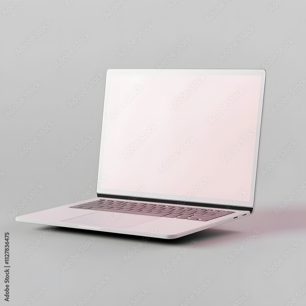 Poster minimalistic floating laptop blank screen mockup, 3d rendering