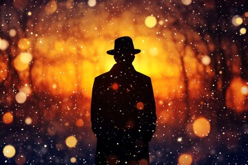 Mysterious Silhouette in a Snowy, Golden Sunset