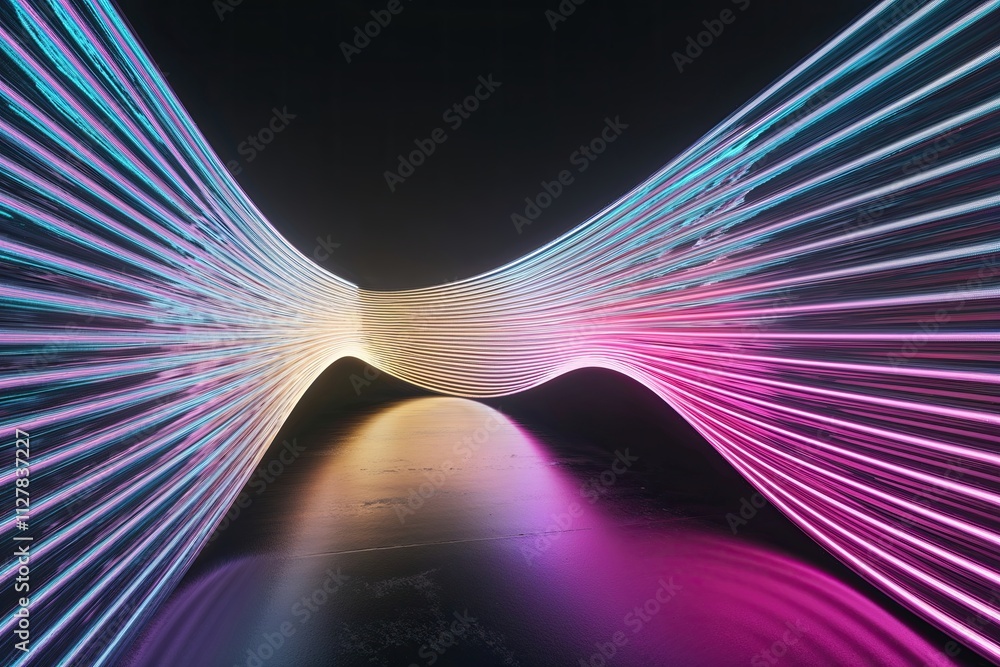 Poster iridescent neon wave 3d design with unique gradient for eye-catching backgrounds and advertisements