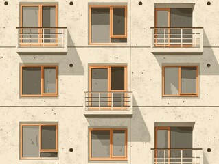 Obraz premium Modern Concrete Apartment Building Facade with Balconies