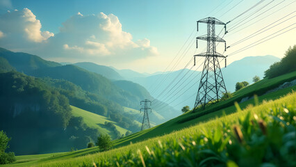 Obraz premium Electric Infrastructure in Serene Hills