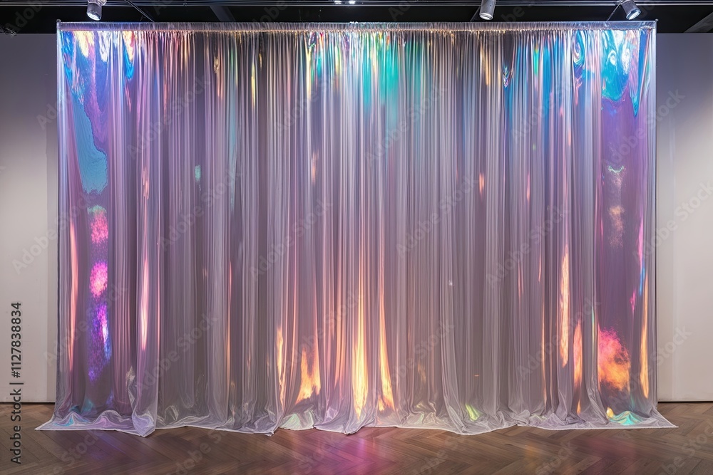 Poster three dimensional artistic backdrop with multidirectional beams and translucent features creating a 