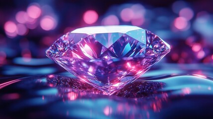 Glowing Diamond Representing Digital Wealth Crypto NFT Ownership with Binary Code Overlays and Futuristic Themes