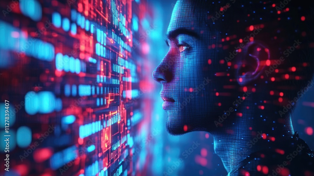 Poster Cyber Security Threats Analysis by AI in Digital Cyberspace with Futuristic Data Streams