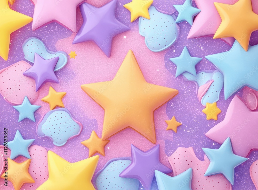 Aufkleber cute pastel colorful stars pop art background with fun patterns