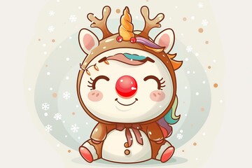 Adorable Cute Unicorn Cartoon Illustration with Colorful Mane on White Background	