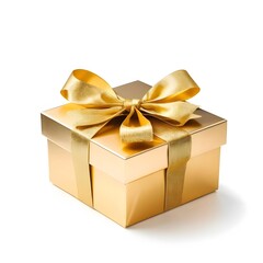 A Luxurious Golden Gift Box with a Shiny Bow