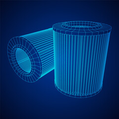 Car engine air filters. Auto spare part. Car care service maintenance. Wireframe low poly mesh vector illustration.