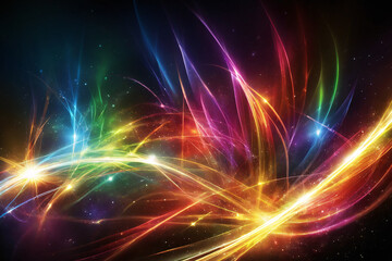 A dynamic background with streaks of light in bright colors, symbolizing energy