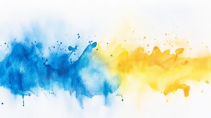 Fototapeta premium Vibrant Emotions - Abstract Watercolor Splashes in Blue and Yellow Symbolizing Transition from Sadness to Joy