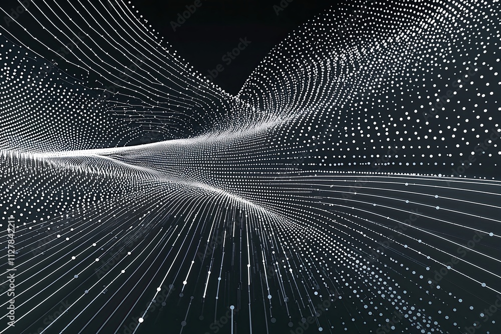 Poster innovative design of syncopated dots and lines highlighting technology advancements and digital moti