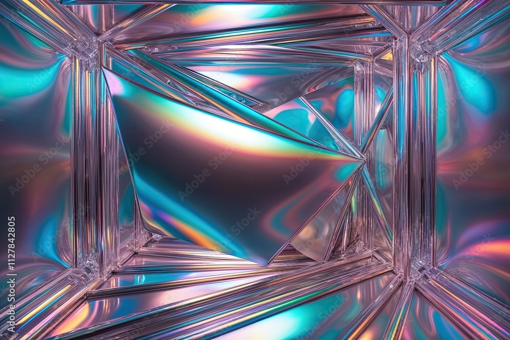 Poster three dimensional artistic backdrop featuring multidirectional beams and translucent elements for vi