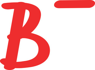 Vibrant Red B Minus Grade Symbol, Hand-Drawn, Isolated on White