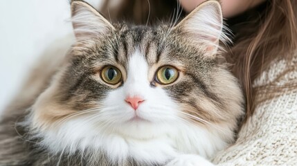 Close-Up of Adorable Cat with Striking Green Eyes and Fluffy Fur