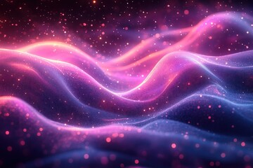 Fototapeta premium Vibrant Abstract Art with Flowing Ribbons of Pink and Blue in a Dynamic Cosmic Background