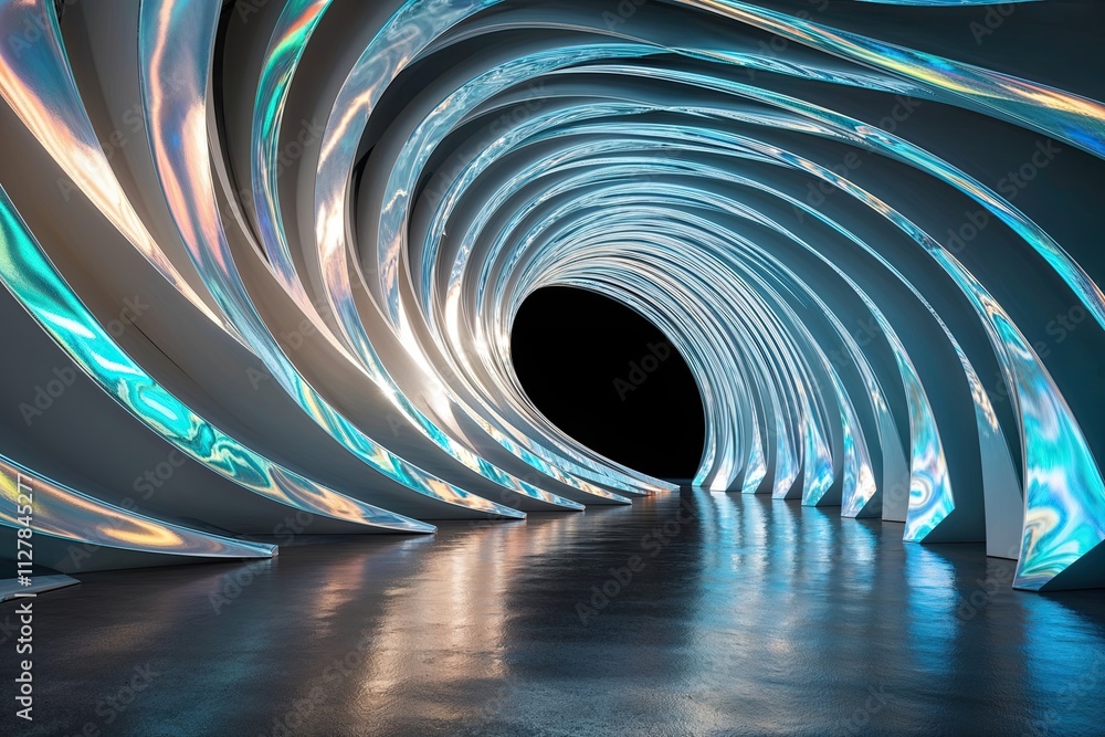Aufkleber captivating 3d graphic design featuring flickering iridescent waves in dynamic motion