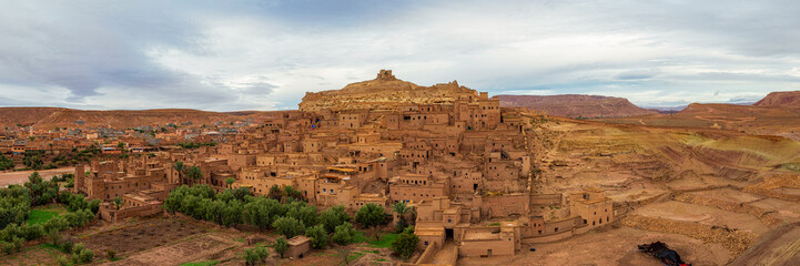 Panoramic view of Ait Ben Haddou ksae, famous filming location in Morocco