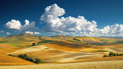 Obraz premium Stunning travel landscape of golden rice fields in rural environment vibrant viewpoint captivating nature scene