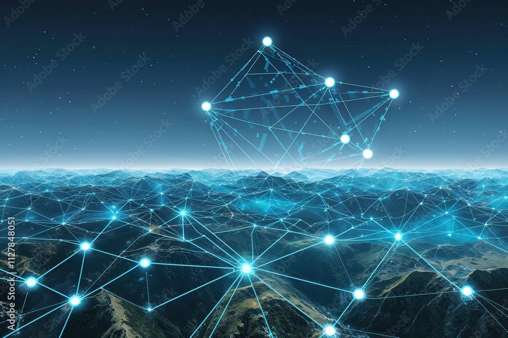 Poster geometric connections in abstract network landscape with data flow vectors