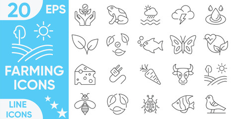Farming Line icons.related to agriculture. Linear icon collection.Farming editable stroke outline Icons set.Vector and illustrator set.