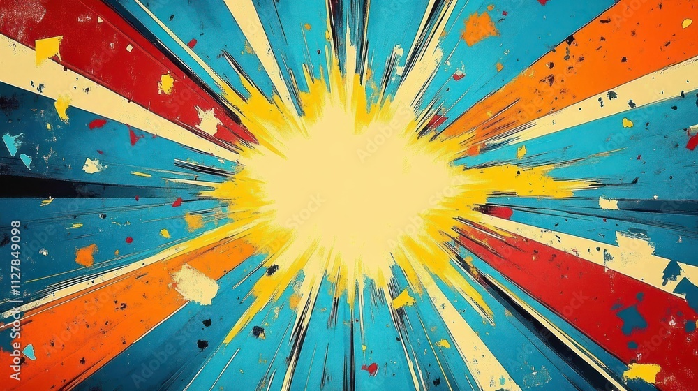 Aufkleber comic explosion in pop art style with bold colors and dynamic lines