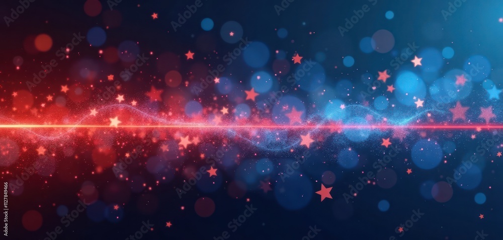 Poster abstract design with blue, red background. stars, red line. dynamic visual effect. ideal for tech ho