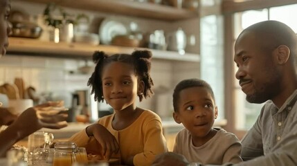 Happy African American family preparing healthy food in the kitchen. - Powered by Adobe