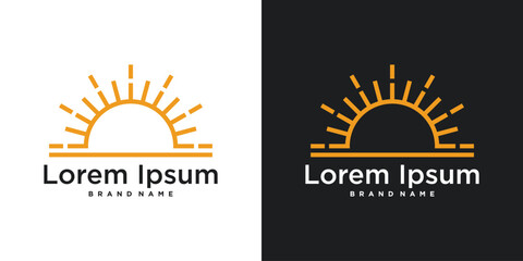 Sunrise or sunset logo design with linear style. Premium Vector