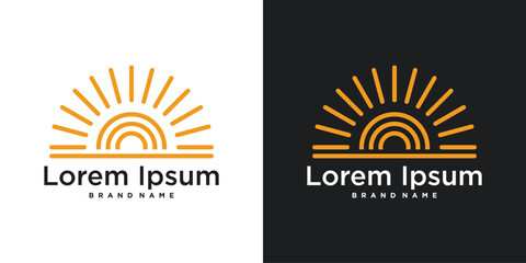Sunrise or sunset logo design with linear style. Premium Vector
