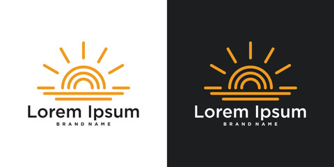 Sunrise or sunset logo design with linear style. Premium Vector
