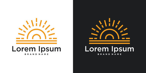Sunrise or sunset logo design with linear style. Premium Vector