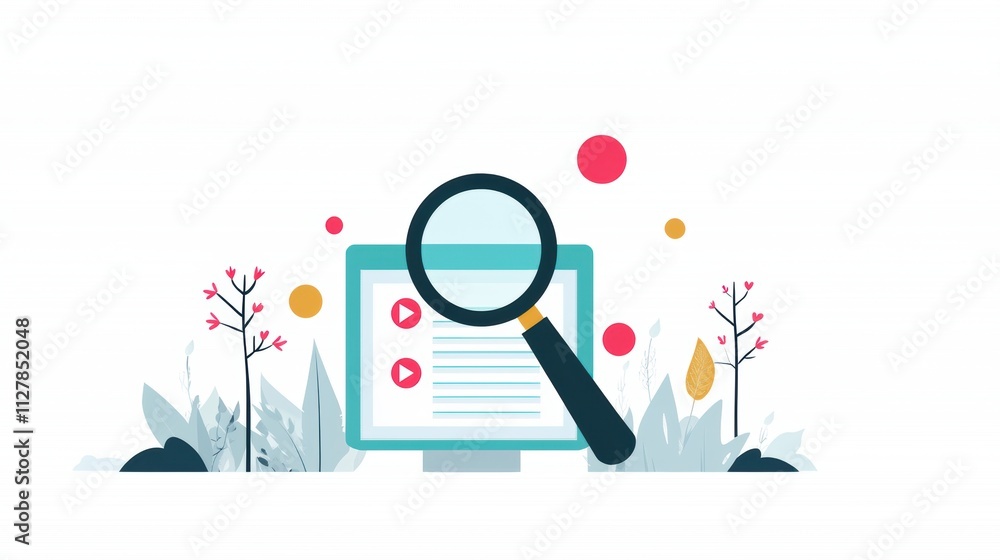 Poster magnifying glass on a webpage a magnifying glass focusing on a search bar on a computer screen, symb