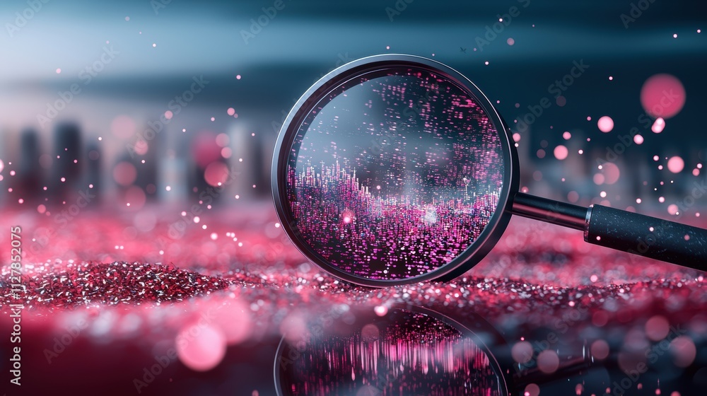 Poster magnifying glass on a webpage a magnifying glass with digital data streams flowing through it, super