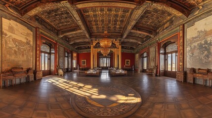 Obraz premium Ornate Chinese-style hall, richly decorated.